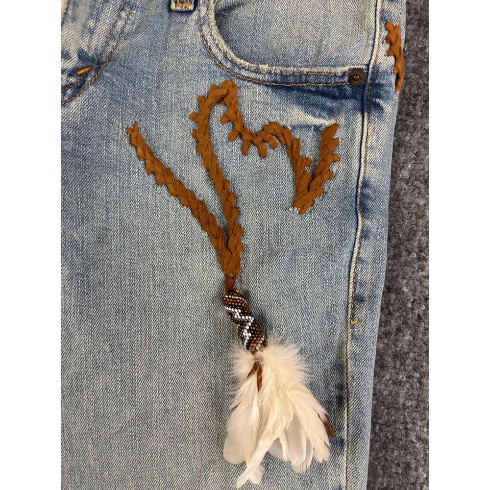 Michelle Julene Couture Levi's Upcycled Jeans Leather Fringe Lace Up OOAK - Picture 10 of 15